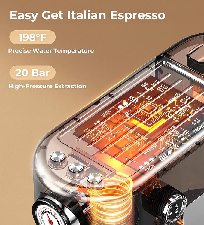 atatix Espresso Machine with Milk Frother, 20 Bar Pressure Espresso Maker, with 44OZ Removable Tank, Compact Stainless Steel Coffee Machine for Home, Office, Latte, Cappuccino, Gift for Women or Men