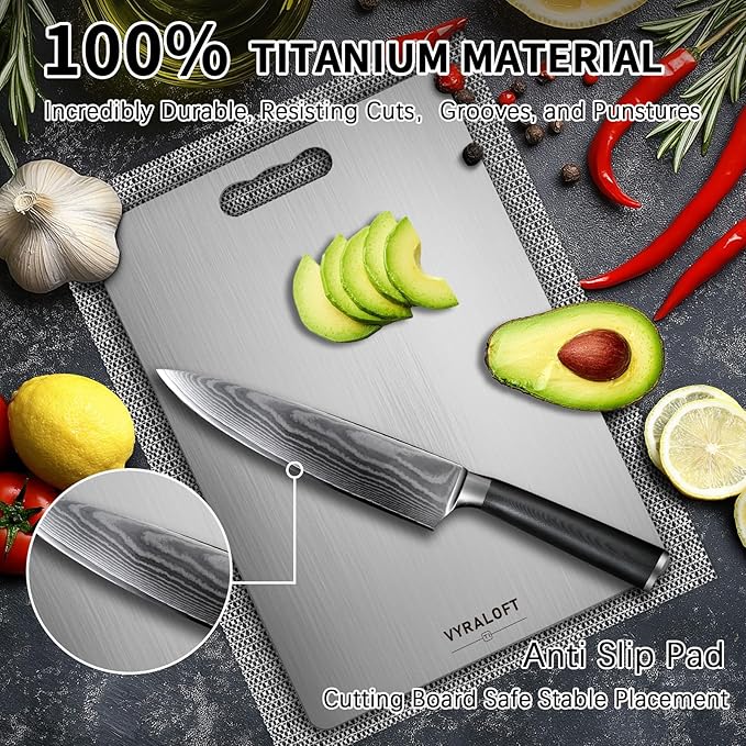 Titanium Cutting Board For Kitchen, 100% Pure Titanium Cutting Boards, Double-sided Food Grade Quality 1 Pack, Easy To Clean And Will Not Absorb Odors, Suitable For Kitchen Or Outdoor(Small Size)