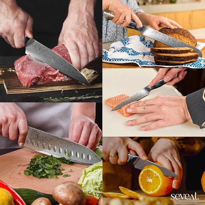 Damascus Kitchen Knife Set, 67-Layer Damascus Steel, 5-Piece Professional Chef's Japanese Knife Set for Kitchen, Ergonomic Wood & Resin Handle in Gift Box, Ideal for Gifting (Black, 5 pieces)