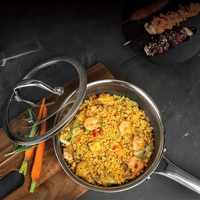 Hybrid Nonstick Saucepan Set of 2 with Lids 1.5 QT and 3 QT, Stainless Steel Honeycomb Pans with Side Pour Spouts,Compatible with All Cooktops,Dishwasher and Oven Safe