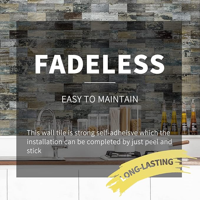Art3d 10-Sheet Peel and Stick Backsplash PVC Wall Tile, Stickon Tile for Kitchen Backplash, Bathroom Vanities, Fireplace Decor, Laundry Table, Stair Decals in Spruce Grey Rustic, Plastic-Sheets