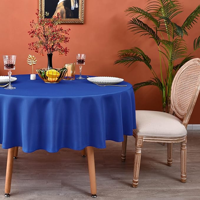 MEANMOY Royal Blue 210 GSM Water & Stain Resistant Round Tablecloth for Circle Table - Solid 90 Inch Table Cloth Cover in Wrinkle Free Durable Washable Polyester Fabric for Wedding, Party, Banquet