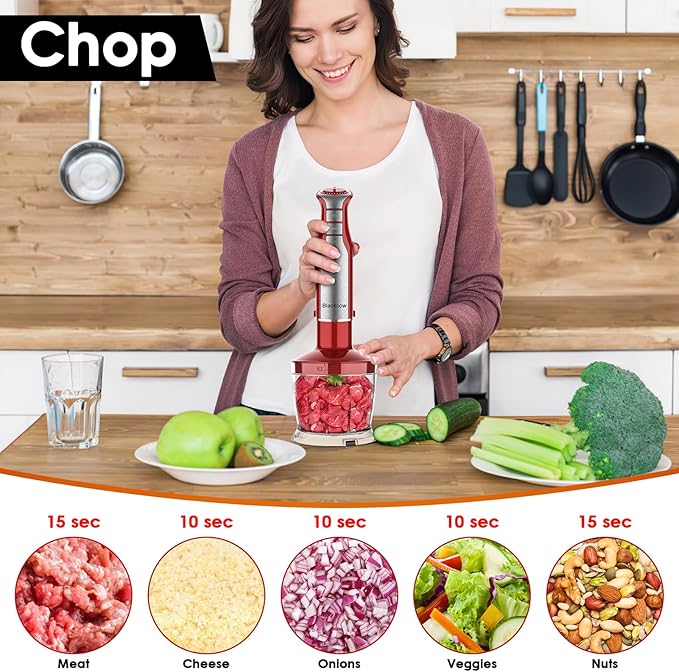Immersion Blender Handheld for Kitchen,Emulsion Blender Handheld,6 Speed Electric Hand Mixer with BPA Free Attachments:Chopper Bowl,Whisk,Milk Frother,Measuring Cup