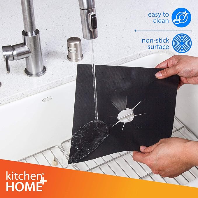 Kitchen + Home Stove Top Smokeless Grill, Indoor/Outdoor BBQ Grill Pan with Double Coated Non-Stick Surface and Burner Liners