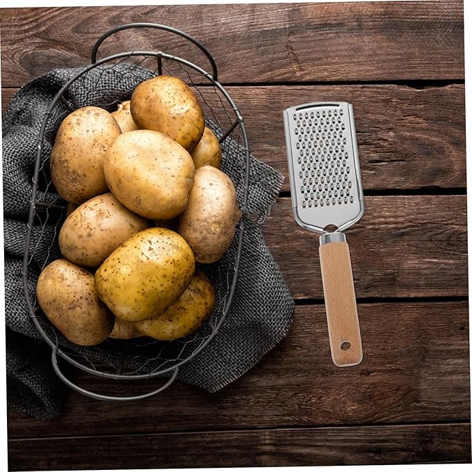 Ciieeo 1pc Stainless Steel Plane Grater with Non Slip Wood Handle for Easy Zesting of Fruits Vegetables Cheese and More Kitchen Gadget for Home and Restaurant Use Silver Blue