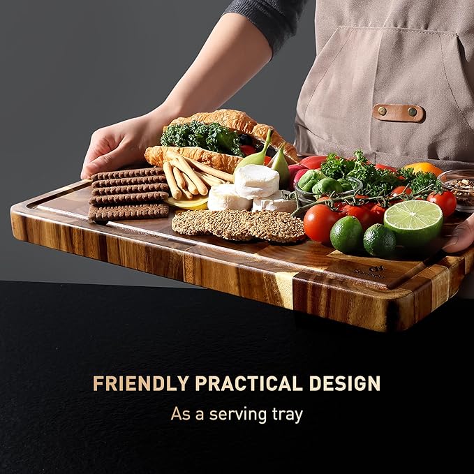Extra Large End Grain Cutting Board for Kitchen with Non-slip Feet, Acacia Wood Heavy Duty Checkered Cutting Board Handcrafted Luxury Chopping Board for Cheese and Vegetables Housewarming Gift