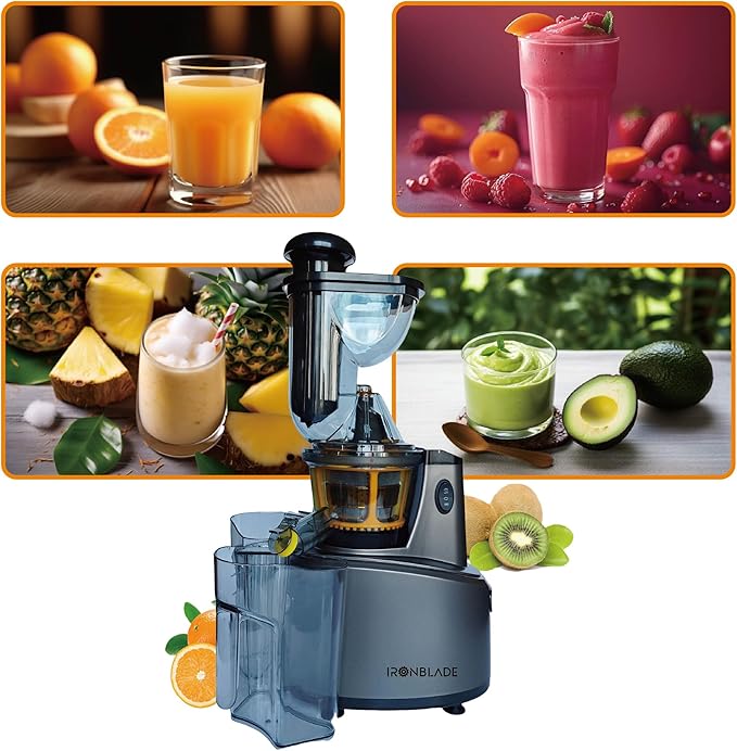 EMB Ironblade IBLJU20 Cold Press Slow Juicer, High-Yield Extraction, Quiet 55dB Operation, 75mm Wide Chute, Full Copper Motor, BPA-Free, Easy to Clean for Fruits & Vegetables