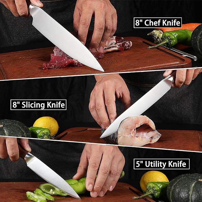 Professional Kitchen Knives High Carbon Stainless Steel Chef Knife Set,3PCS Ultra Sharp Japanese Knife with Sheath,Ergonomic Rosewood Handle Elegant Gift Box for Home or Restaurant