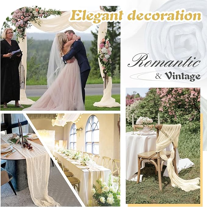 Beige Cheesecloth Table Runner 6 Pack 35" Boho Gauze Runner 120 inches Long Runner Rustic Sheer Fabric Bulk for Baby Shower Wedding Bridal Shower Birthday Thanksgiving Decorations