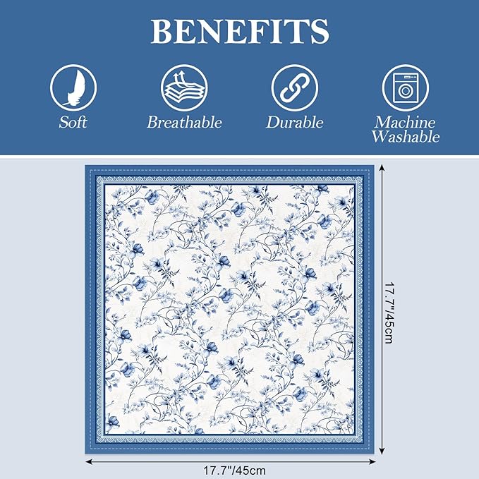 Blue Rose Watercolor Floral Print Cloth Napkins 100% Cotton, 18" X 18" Dinner Napkins Cloth Set, Washable Napkins for Home, Kitchen, Dinner, Party, Wedding, Cocktail, Set of 4