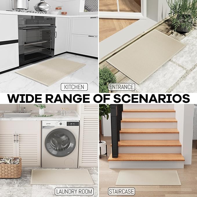 Kitchen Rug, Rubber Non Slip Kitchen Rugs Washable, Absorbent Runner Mat for Floor, Machine Washable Standing Mats for in Front of Sink, Door, Laundry, Entryway, Hallway (Beige, 30" × 17.3")