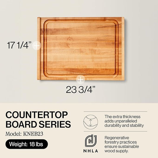John Boos Countertop Series Rectangular Wooden Maple Cutting Board 23.75”x17.25” – 1.25” Thick, 18-lb Reversible Butcher Block with Juice Groove, Counter Lip & Edge-Grain – Made in the USA