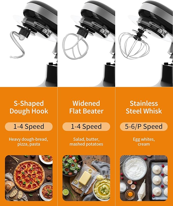 Stand Mixer, 3.4QT Tilt-Head Small Stand Mixers, 6+P Speed Kitchen Mixer for Daily Use with Egg Whisk, Dough Hook, Flat Beater, Bread Dough Mixer for Baking (Black)