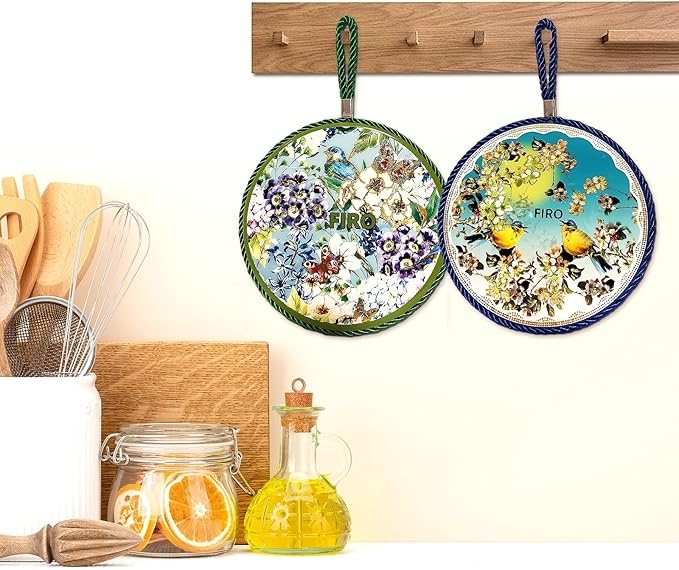 Ceramic Trivets for Hot Dishes,Anti-Slip with Heat Resistant Cork Trivet for Countertops and Tables,Protects Surfaces from Hot Pots,Pans,Cups,Decorative Coasters for Table,Dual-use,Portable Hanging