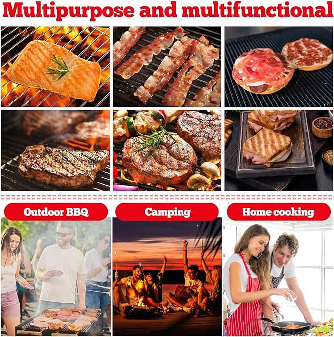 Cast Iron Grill & Bacon Press, Family-Sized Rectangle Smash Burger Press with Wood Handle, 2.4LB Heavy Duty Weight for Indoor/Outdoor Cooking, Creates Perfect Grill Marks Every Time