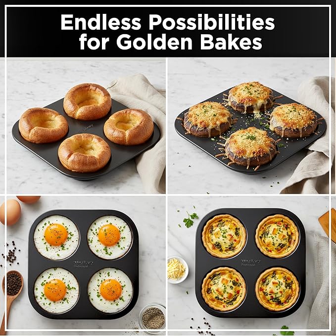 Wrenbury Large Yorkshire Pudding Pan Heavy Duty - Non-Stick for Perfect, Easy Release Puddings 4 inch - Even Heating, Non-Stick Coating Tray - 10 Year Guarantee