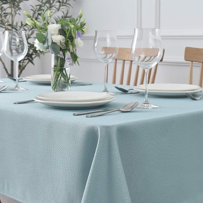 maxmill 2 Pack 60 x 84 Inch Dusty Blue Textured Rectangle Tablecloth Water Resistant Wrinkle Free Spillproof, Soft Jacquard Table Cloth for Banquet Parties Holiday Dinner, Indoor and Outdoor Use