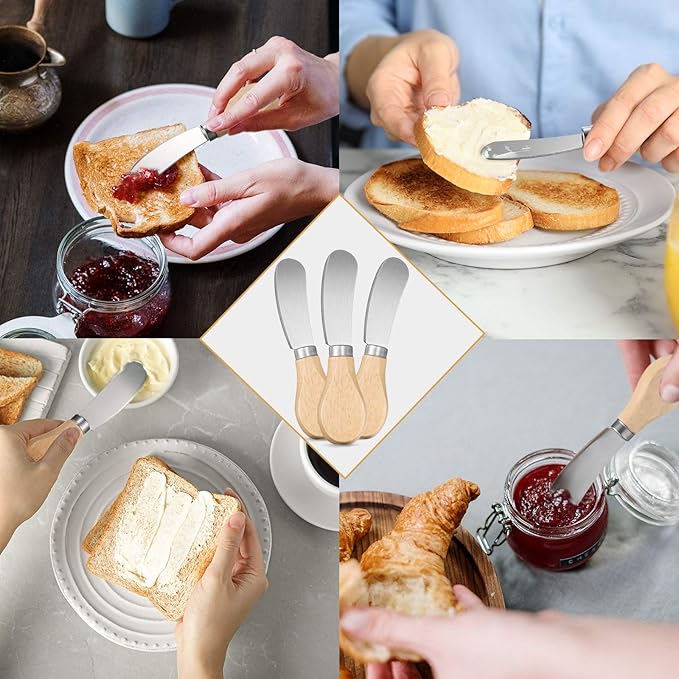 Patelai 12 Pcs Cheese Spreader Knives Butter Knife Bulk Stainless Steel Butter Spreader Knives with Wooden Handle, Cheese Cake Condiment Knife Set for Sandwich, Cream, Charcuterie, Pastry, 4.7 Inch