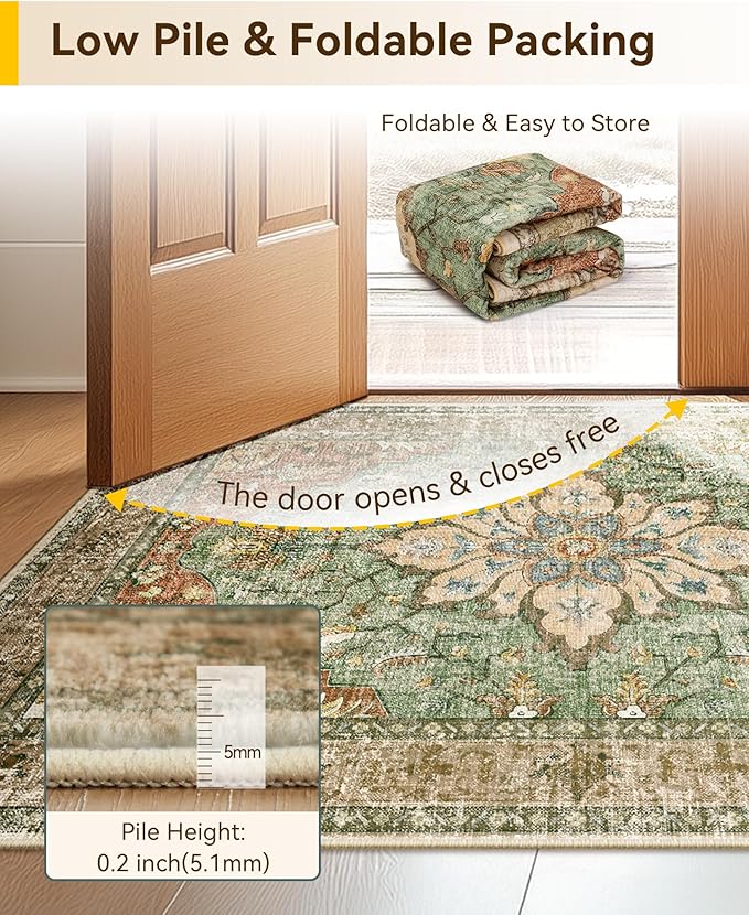 Area Rugs 2'6''x10' Runner Rug Non Slip Washable for Kitchen Hallway Bedroom Beside Laundry Room Bathroom Rug, Floor Carpet, Brick Red Rust Neutral Brown Burnt Orange Green