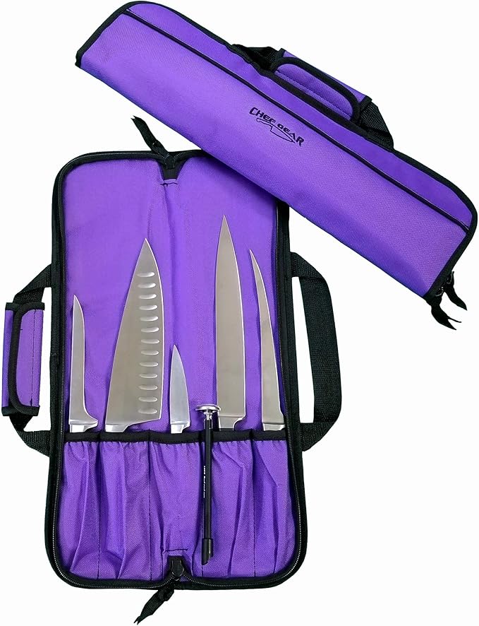 Ergo Chef 5 Pocket Chef Knife Case Roll Bag Bi-Fold (Purple) Lightweight - Durable Nylon / Polyester Blend– Perfect for the Busy Traveling Chef