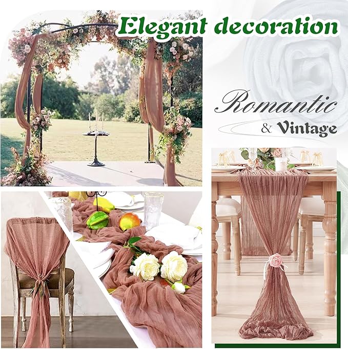 Dusty Rose Cheesecloth Table Runner 1 Pack 35" Boho Gauze 120 inches Long Runner Rustic Sheer Fabric Bulk for Baby Shower Wedding Bridal Birthday Party Table Decorations