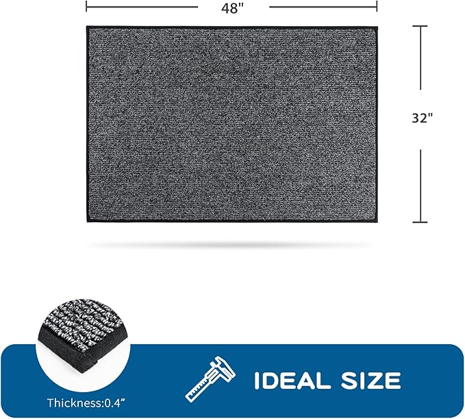 PURRUGS Machine Washable Kitchen Rug 32" x 48", Non-Slip/Skid Kitchen Runner Rugs & Floor Mats, Super Absorbent Soft Area Rugs for Sink, Kitchen & Laundry, Rolled Packaging, Charcoal