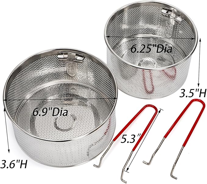 TOPZEA Set of 2 Pasta Strainers, Stainless Steel Spaghetti Noodle Strainer Basket Deep Fry Basket with Removable Handle Kitchen Food Colander for Boiling, Frying, Blanching, Draining, Steaming