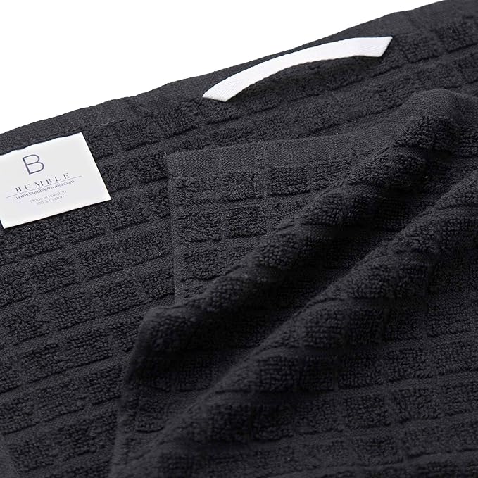 Bumble Kitchen Towels | 100% Cotton Dish Towels with Hanging Loop | 16"x 28" | 380GSM | Absorbent Kitchen Towel Set | 6 Pack, Black