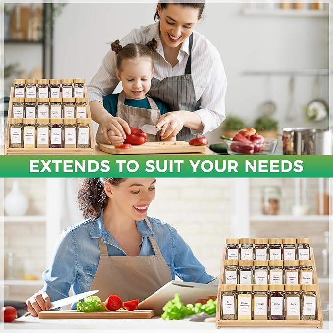 Spice Organizer, Bamboo 3 Tier Spice racks, Kitchen Seasoning Spices Rack, Suitable for Spice Organizers Such as Sitchen Countertops, Stoves, Sorage Rooms (S)