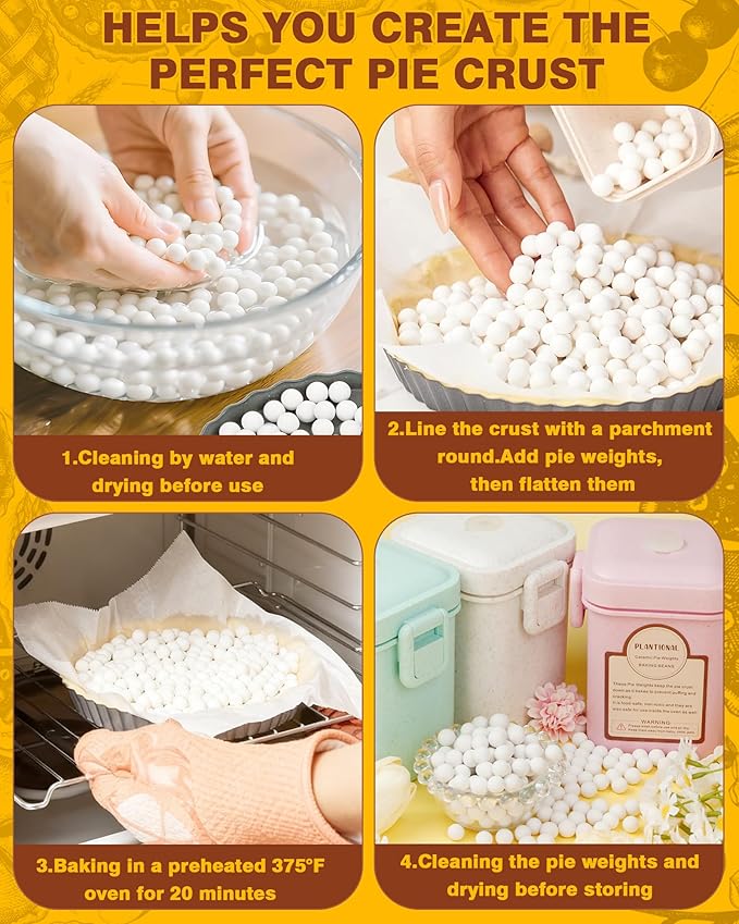 PLANTIONAL Pie Weights - 1.5 LB Ceramic Stoneware Beans in Wheat Straw Container for Blind Baking Pastry Crusts (Green)