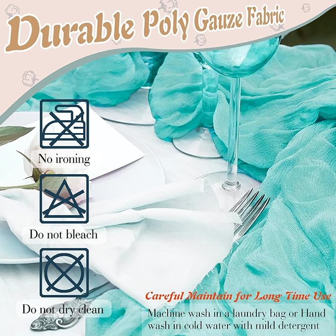 Teal Cheesecloth Table Runner 1 Pack 35" Boho Gauze 120 inches Long Runner Rustic Sheer Fabric Bulk for Baby Shower Wedding Bridal Birthday Party Picnic Table Decorations