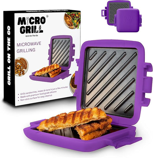 Toastie Maker, Microwave Grill, Sandwich Toaster, 3 Minute Grilled Cheese, Crispy, Panini Press, Dishwasher Safe, Office, Home, Travel & School Dorms (Purple)