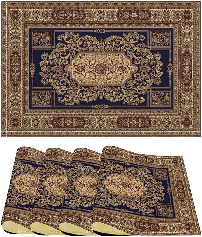 Boho Ethnic Placemats Vintage Brown Flower Country Style Art Printed Dining Table Mats Set of 4 for Restaurant Home Kitchen Holiday Picnic Party Decor 12x18in