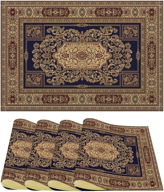 Boho Ethnic Placemats Vintage Brown Flower Country Style Art Printed Dining Table Mats Set of 4 for Restaurant Home Kitchen Holiday Picnic Party Decor 12x18in