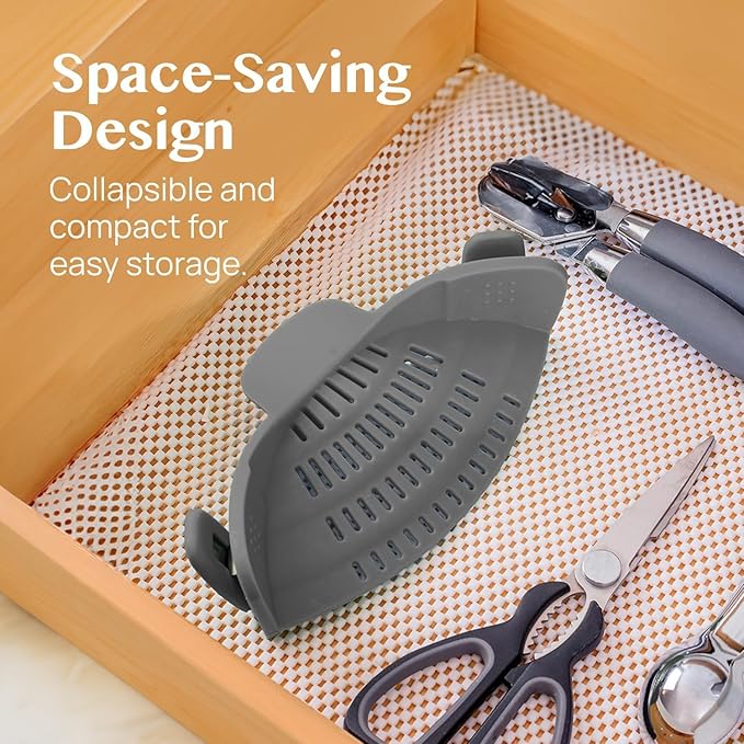 Food Strainer, Smart Pots, Clip-On Silicone Colander, Heat-Resistant by TerraHome (Gray)