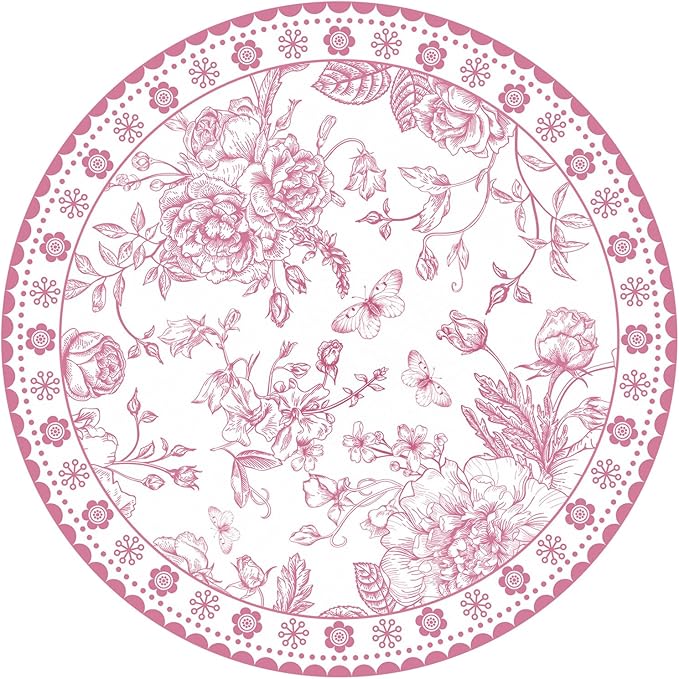 50 Pcs 14 Inch Pink Floral Paper Place Mats Chinoiserie Round Placemats Flower Disposable Decorative Table Mats for Dinner Table Setting Banquet Party Supplies