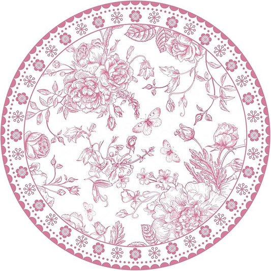50 Pcs 14 Inch Pink Floral Paper Place Mats Chinoiserie Round Placemats Flower Disposable Decorative Table Mats for Dinner Table Setting Banquet Party Supplies
