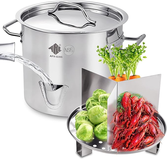 ARC 32QT Stainless Steel Tamale Steamer Pot w/Easy-fill Water Spout, Seafood Crab Steam with Divider and Steamer Rack, 8 Gallon
