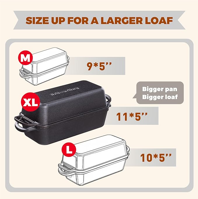 Articasting 11x5 Inch Cast Iron Bread Loaf Pan With Lid，5.8 Qt Large Loaf Pan For Sourdough Bread Baking, Pre-Seasoned Heavy Duty Dutch Oven Bread Pan For a Crispy Crust