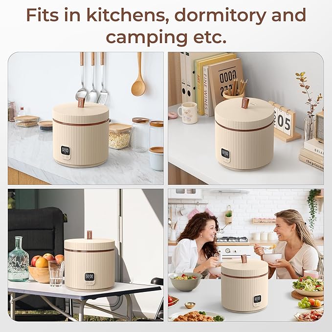 TOKIT Rice Cooker Small 3 Cup Uncooked /6 Cup Cooked, Modern Multifunctional Mini Rice Cooker with Display Touch Button for 1-3 People Ceramic Coated Non-Stick Pot 8 Cook Functions - Cooking & Warmer