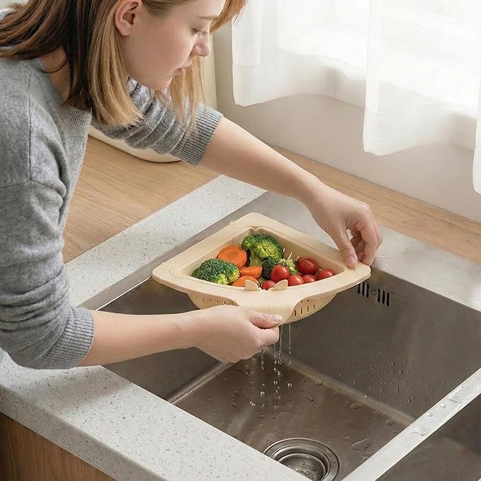 Triangular Draining Basket for Sink, Magnetic Corner Sink Strainer Basket, Touch-Free Food Catcher For Kitchen Sink (White)