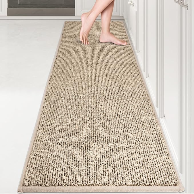 PURRUGS Machine Washable Kitchen Runner Rug 2ft x 7ft, Non-Slip/Skid Hallway Runner Rug, Super Absorbent Soft Area Rug for Hallway, Kitchen & Laundry, Rolled Packaging, Beige