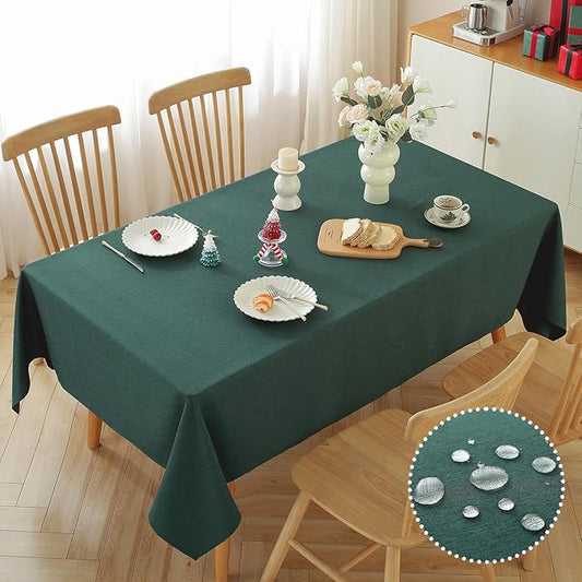 Alsoo Table Cloth for Rectangle Tables 60X75 Inch Linen Tablecloth Waterproof Spill Proof and Wrinkle Free Machine Washable Table Cover for Dining Tables, Kitchen, Parties and Christmas, Dark Green
