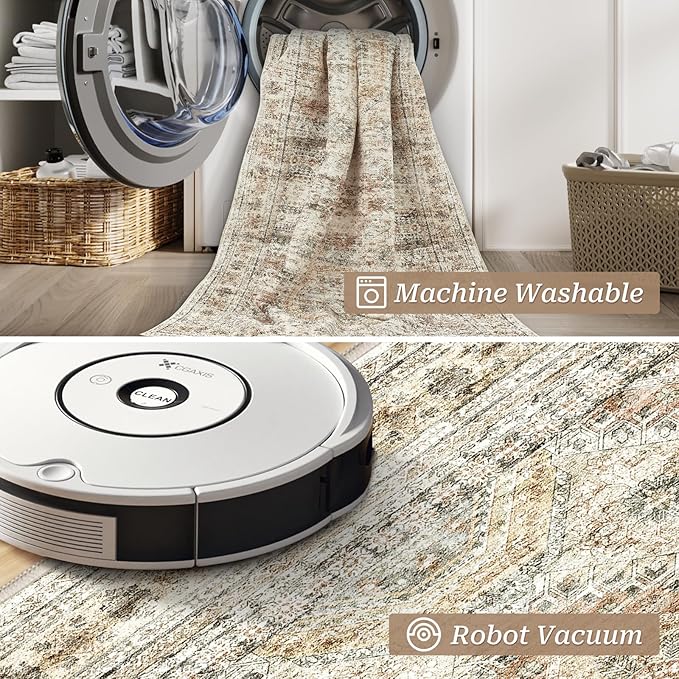 Washable Runner Rugs for Bedroom - 2x6 Runner Rug Non Slip, Ultra-Thin Entryway Runner, Soft Abstract Kitchen Runner for Hallway, Laundry, Bathroom, Indoor Door Mat(2'x6', Brown/Pink)