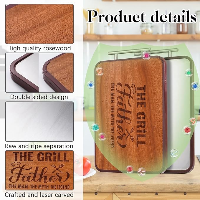 Christmas Gift for Dad- Grill Cutting Board Double Sided Wood&Titanium Cutting Boards Engraved Charcuterie Board Unique Gifts from Daughter Son (Dad)