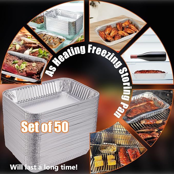 Whaleme 50 Pack Grill Drip Pans Compatible Weber 6415 - Grill Accessories for Weber Spirit, Genesis, Traveler, Q Series, Disposable Aluminum Foil Grease Tray Liners 8.5" X 6" (50 Pack)