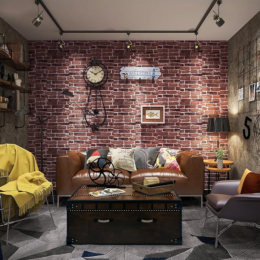 20PCS 3D Wall Panels Peel and Stick 3D Brick Wallpaper Peel and Stick Faux Stone Wall Panel Foam Brick Self-Adhesive Wallpaper (Red,20pcs)