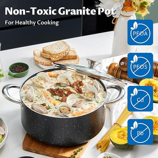 BEZIA Large 8 Quart Nonstick Stock Pot with Lid, Induction Cooking Pot Soup Pot, Non-toxic and Oven Safe, Perfect for Stews, Soups and All Stovetops, PFOA PFAS Free