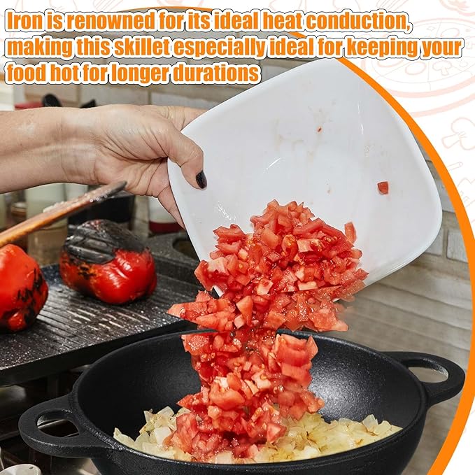 2 Sets Mini Cast Iron Skillet with Wooden Base Small Cast Iron Plates Skillet Pan Round Fajita Plate Hot Steak Pot Dish for Baking Cooking(7.5 Inch)