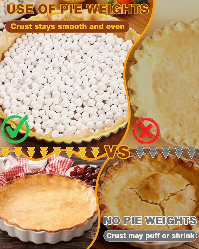 PLANTIONAL Ceramic Pie Weights, 1.5 Lb Reusable 10mm Baking Beads with Wheat Straw Container, Natural Ceramic Stoneware Baking Beans for Pie Crust Pastry (Beige)